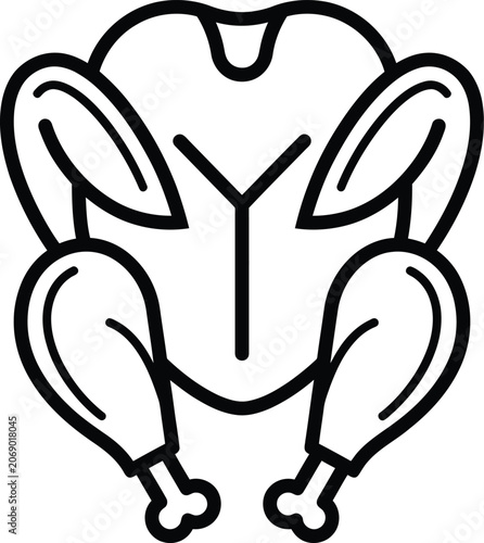 Whole raw chicken vector icon line art with black and white, ingredient