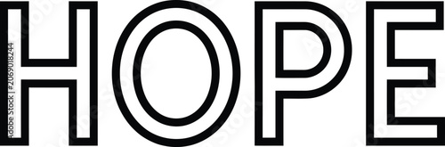 Bold hope text vector icon with line art black and white typography positive