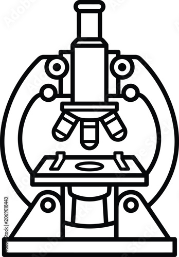 Scientific research microscope line art vector icon with black and white