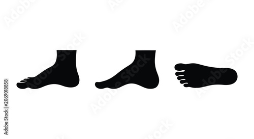 Photos Three human foot silhouettes in varying positions against a white background sil