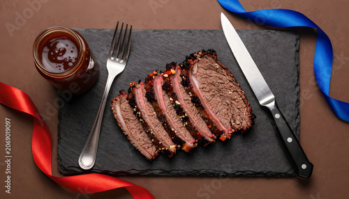 Beef Brisket Slices with Sauces and Ribbons: Celebration Feast