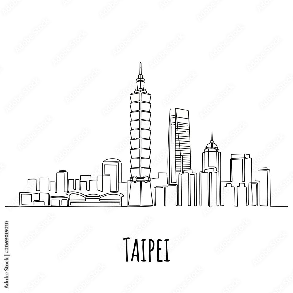 Fototapeta premium Taipei City Skyline Illustration: Modern Urban Architecture