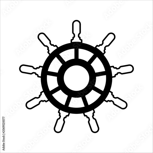 Minimalist maritime ship steering wheel line icon vector illustration isolated on white background