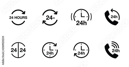 Obraz na plátně 24 Hours Customer Service and Support Icon Set
