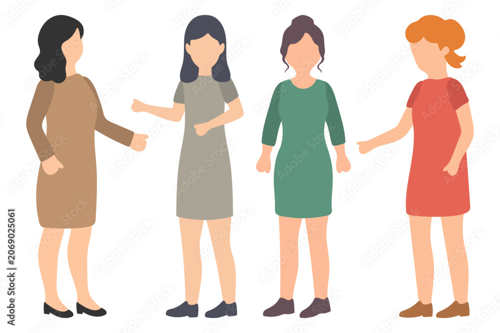 Fototapeta premium Four Diverse Women in Business Attire Standing Together Illustration