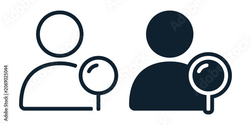 Human Search Icon with Person Profile and Magnifier Symbol. User Identification. vector Illustration