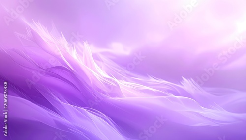 Abstract flowing waves of luminous purple and pink hues create a serene and ethereal atmosphere.