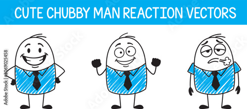 Quadro su tela Cute Chubby Man Cartoon Character Expression Doodle Vector Set with Various Emot