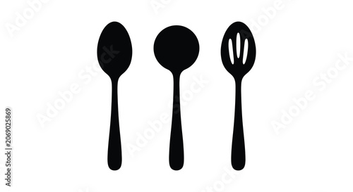 Schilderij op canvas Black Silhouette Of A Teaspoon Table Spoon And Slotted Spoon On A White Backgrou
