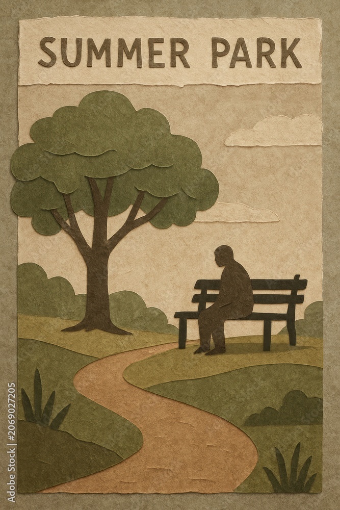 Fototapeta premium Peaceful park scene illustration.