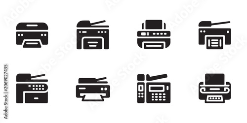 Foto Various printer and document scanner interface icons for professional business office setup