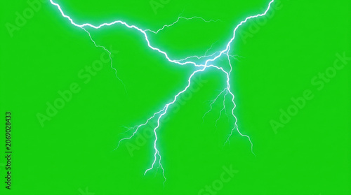 Lightning bolt thunderstorm electric energy green background storm weather Rapid lightning bolt across vivid green background with branching electric energy, storm weather concept, dramatic