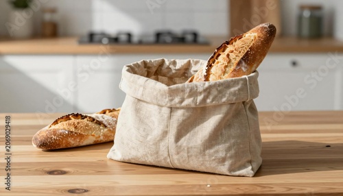 Artisan Bread in a Basketwork on Wooden Surface.
