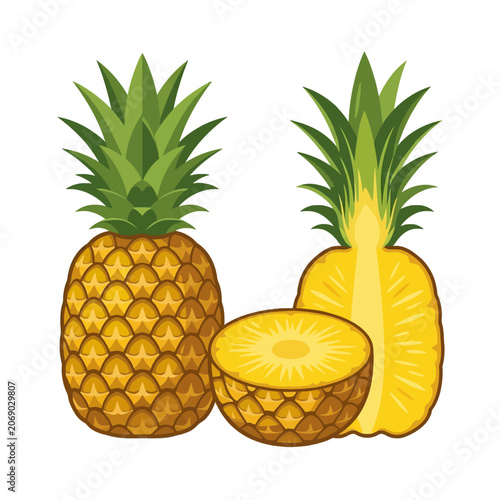 Cartoon pineapples sit together, bright and tropical in color