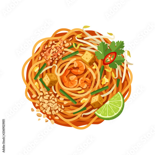 This plate shows spicy shrimp spaghetti twirled with lime and herbs