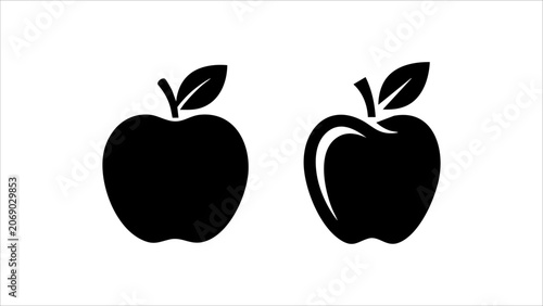 Silhouette fruit apple symbols with leaves for organic food