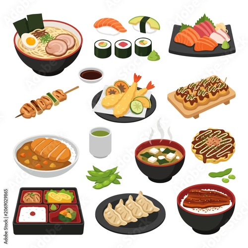 This is a vibrant display of assorted Japanese dishes for sharing