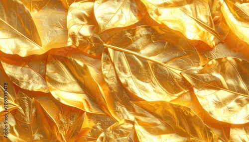 A close-up, high-angle shot shows a pile of golden leaves creating a rich, textured background.
