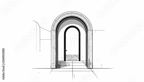 Billede på lærred Archway Entrance with Staircase and Steps.