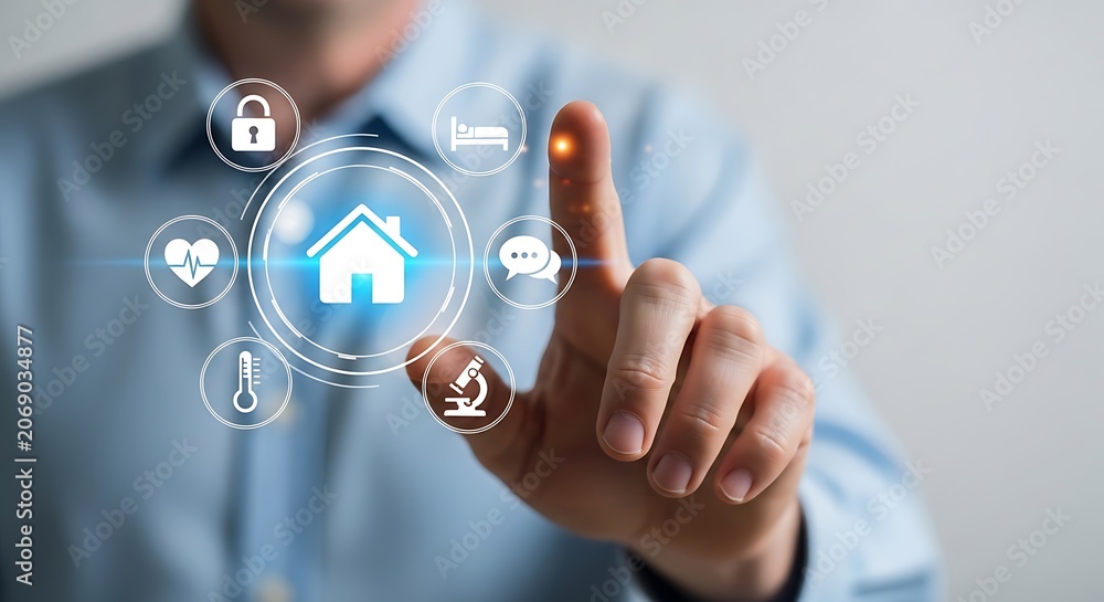 Fototapeta premium Hand pointing at digital home interface finger