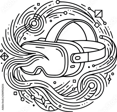 VR Headset Circular Tech Pattern Line Art