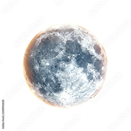 Full Moon Isolated on White Background with Detailed Craters and Lunar Surface Texture.