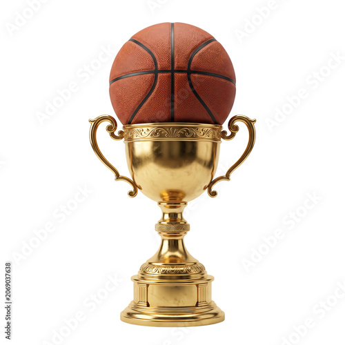 Golden Basketball Trophy Cup with Basketball on Top Transparent