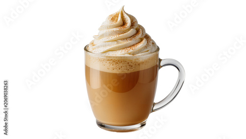 Photos Frothy coffee drink with whipped cream and cinnamon, isolated on transparent bac
