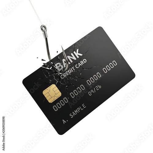 Black Credit Card on Fishing Hook Isolated