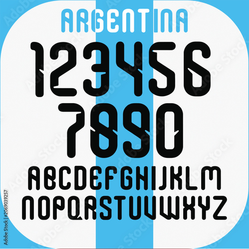Argentina national football team jersey font style, numbers and alphabet set