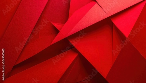 An abstract close-up of overlapping planes of red paper with varying textures.