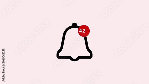 Digital notification bell icon with a new messages alert on a vibrant with white screen. Representing featuring important updates, social media engagement, and application alert.4k video animation.