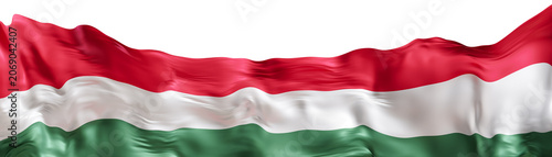 The flag of Hungary is displayed at the bottom of the scene. It has three horizontal stripes in red, white, and green. The design is cut out and presented in a 3D render style