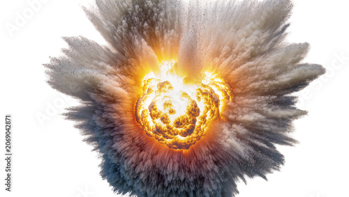 Foto Bright fiery explosion with smoke and debris, isolated on transparent background