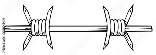 Barbed wire detailed illustration. Symbol of restriction, imprisonment, or protection.