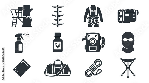 Includes: tree stand, climbing sticks, safety harness, rangefinder, scent spray bottle, deer lure, trail camera, camouflage face mask, hand warmer, game bag, rope, folding stool.