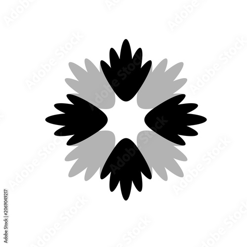 Vector image of a flower, black, white, gray, natural, imaginative, fantasy flower shapes, brightness and splendor, saturation and tenderness, on a white background