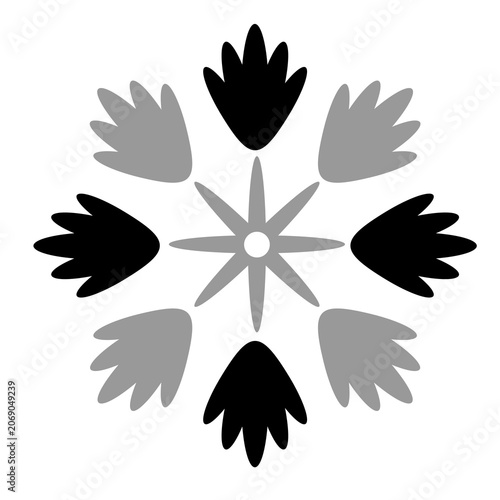 Vector image of a flower, black, white, gray, natural, imaginative, fantasy flower shapes, brightness and splendor, saturation and tenderness, on a white background