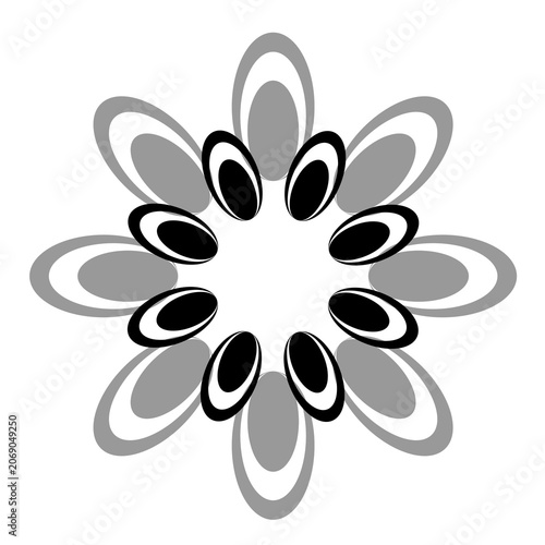 Vector image of a flower, black, white, gray, natural, imaginative, fantasy flower shapes, brightness and splendor, saturation and tenderness, on a white background