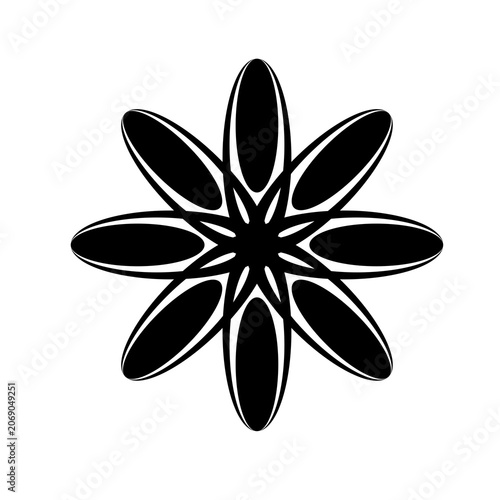 Vector image of a flower, black, white, gray, natural, imaginative, fantasy flower shapes, brightness and splendor, saturation and tenderness, on a white background