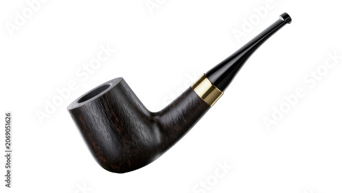 Foto Dark wood briar pipe with gold band and black stem, isolated on transparent back