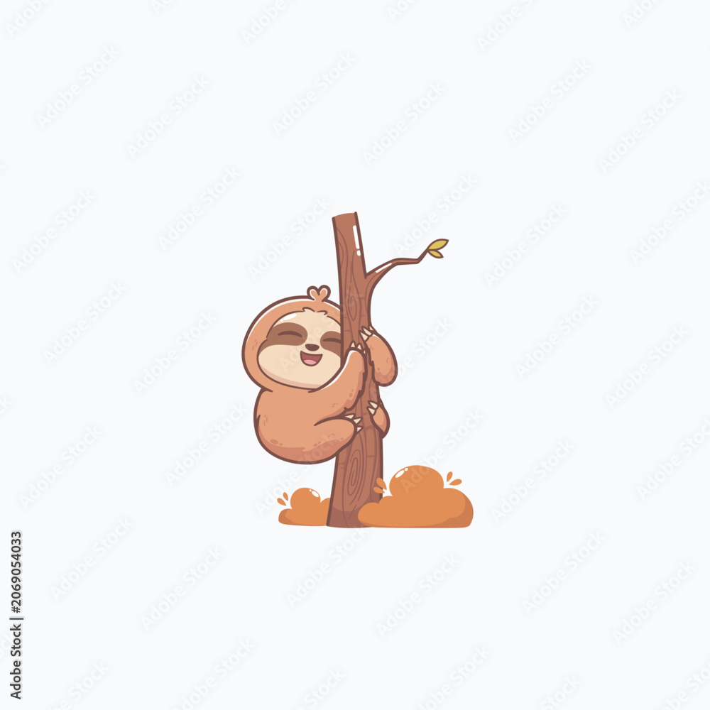 Obraz premium Cute sloth climbing a tree, vector illustration