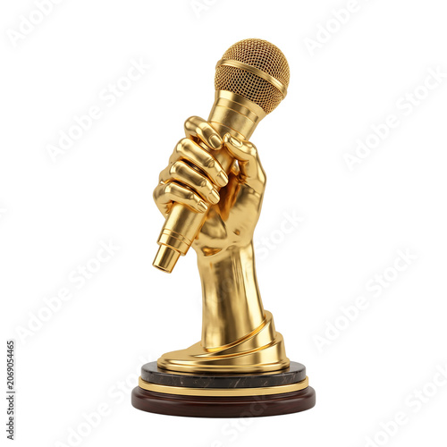 Golden Hand Holding Golden Microphone Award Isolated on Transparent
