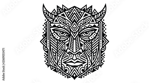 Fotografía Tribal mask vector illustration, geometric tiki totem head with intricate patter