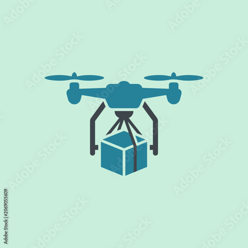 Minimalist vector illustration of a flying delivery drone icon