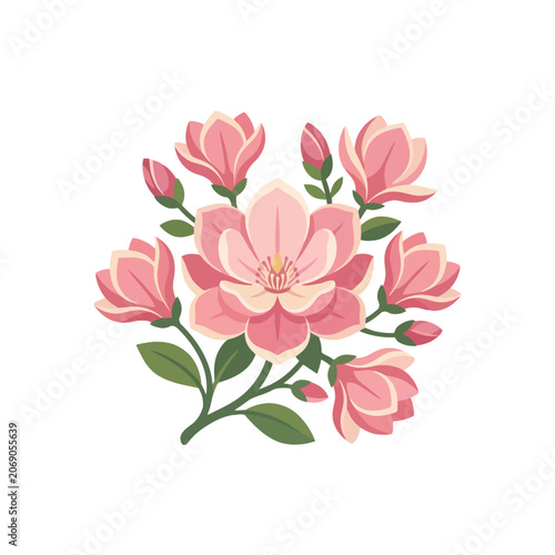 Beautiful Pink Flower Bouquet with Green Leaves and Blooming Buds