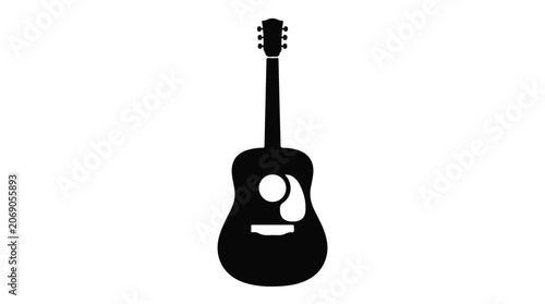 Foto Acoustic guitar silhouette vector icon, black musical instrument symbol on white