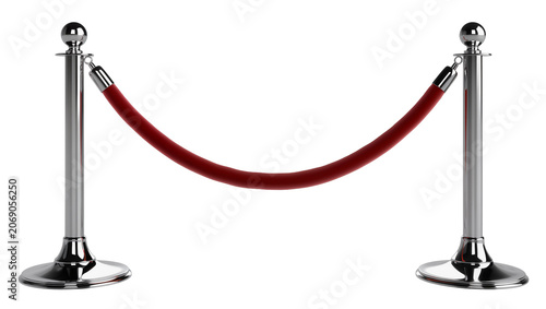 Quadro su tela Polished chrome stanchions with red velvet rope, isolated on transparent backgro