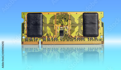 RAM Memory Module With Reflective Surface And Blue Gradient Background For Computer Hardware Images