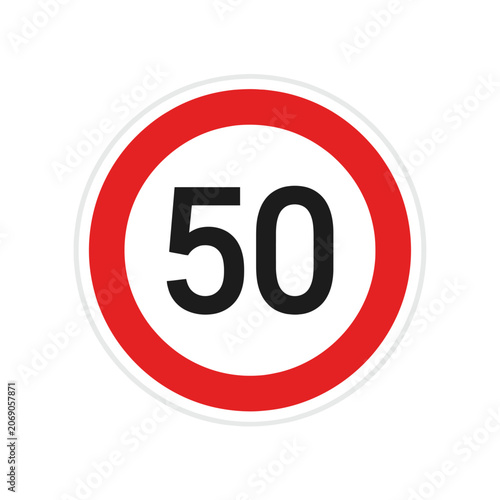 Slika na platnu A bright speed limit sign glows vividly against the white backdrop